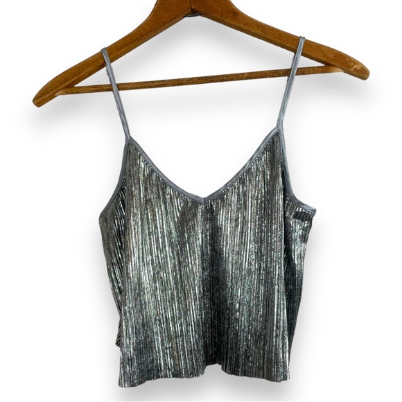 Victoria's Secret Tops - Victoria's Secret Silver Metallic Micro Pleated Cami Cropped Tank Top Cocktail